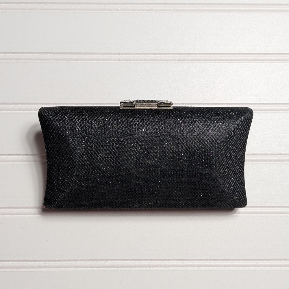 Orly Black Shiny Clutch With Rhinestone Clasp - Picture 4 of 5